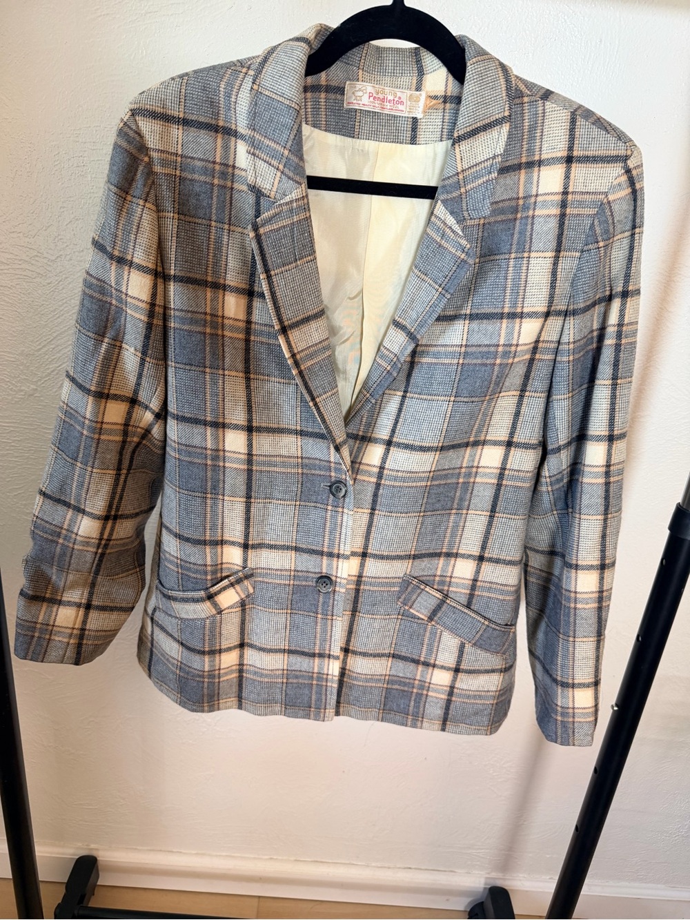 Women’s Pendleton Blue and Cream Plaid‎ Wool Blazer Size Small/Medium